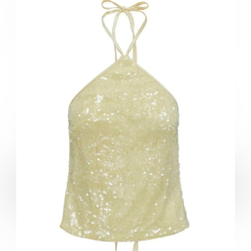 Sequin Halter Top in Cream